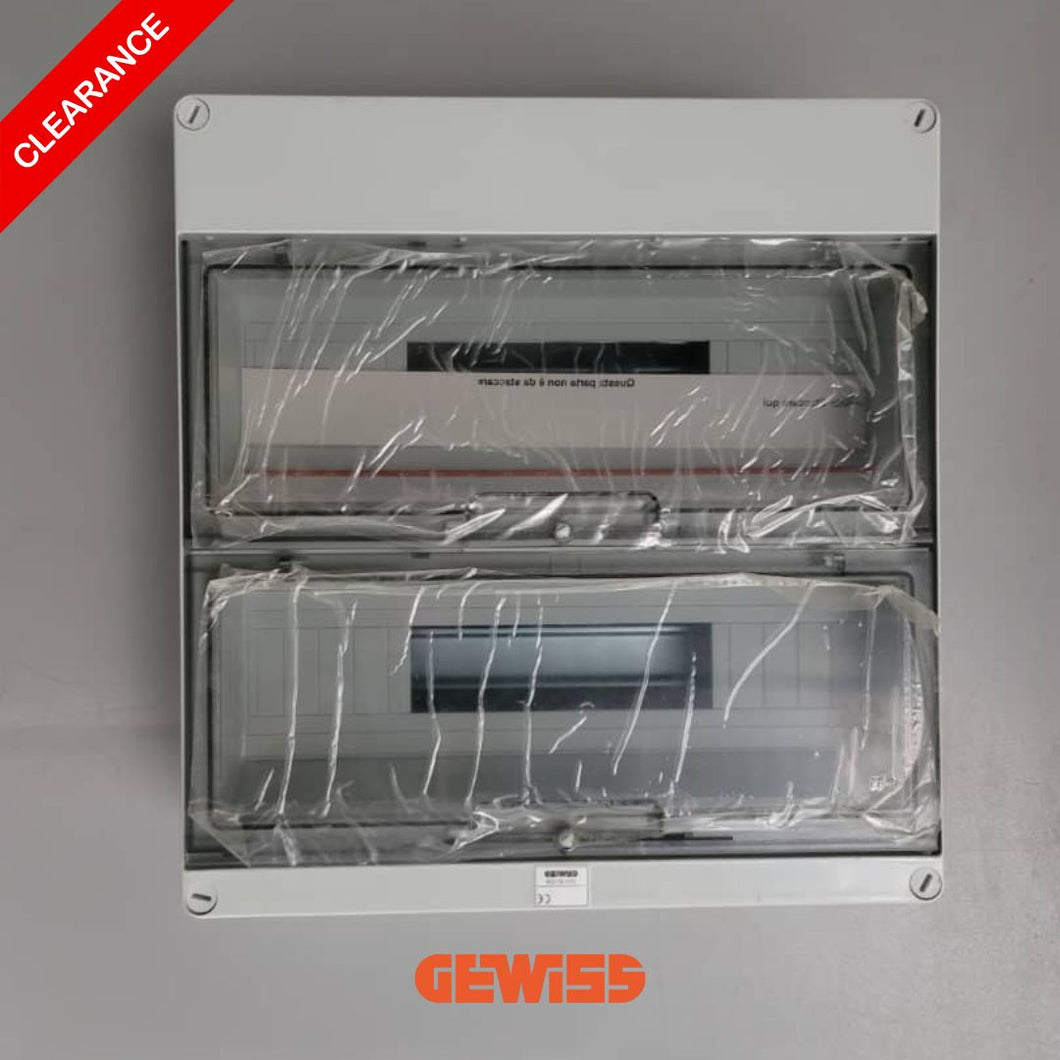 Gewiss, Grey surface mount DB, 2x18M Clear Door + TB IP55