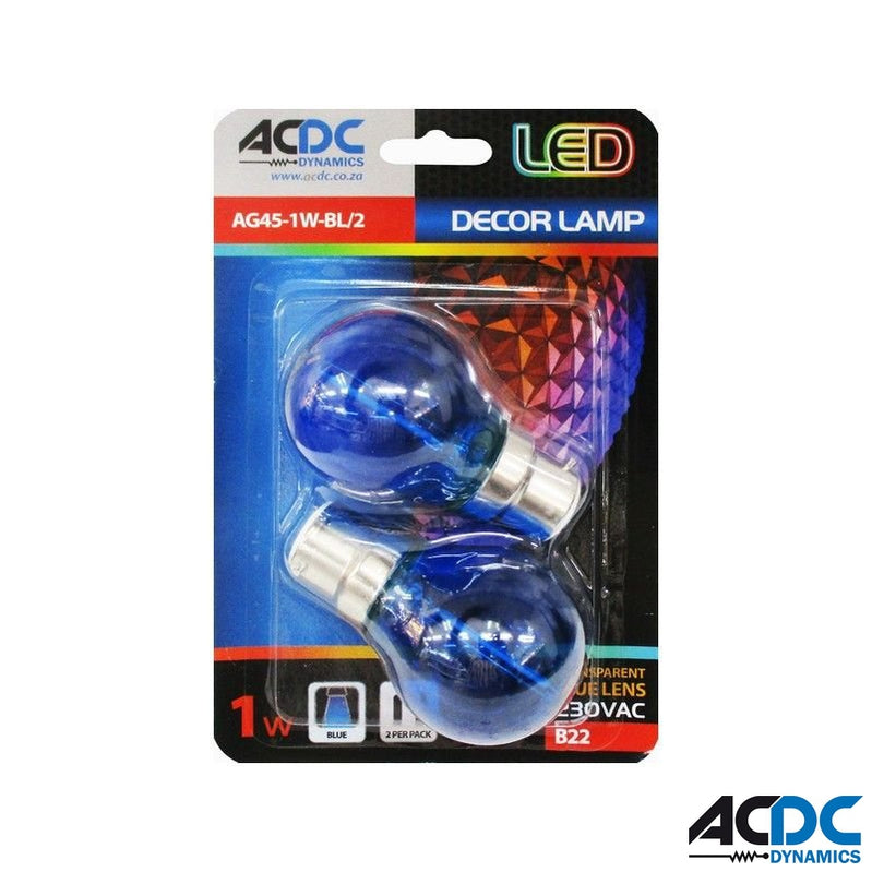 230VAC 1W G45 Transparent Blue LED Lamp B22Power & Electrical SuppliesAC/DCA-AG45-1W-BL/2