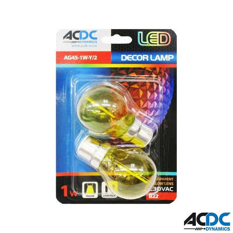 230VAC 1W G45 Transparent Yellow LED Lamp B22Power & Electrical SuppliesAC/DCA-AG45-1W-Y/2