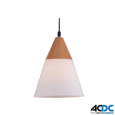 230VAC 60W 1XE27 Pendant Frosted Glass/Wood 195mm DiameterPower & Electrical SuppliesAC/DC40969-1
