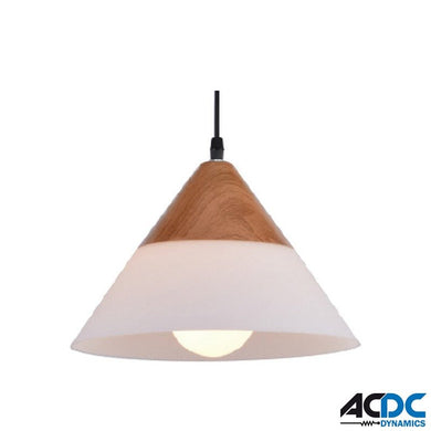 230VAC 60W 1XE27 Pendant Frosted Glass/Wood 265mm DiameterPower & Electrical SuppliesAC/DC40971-1
