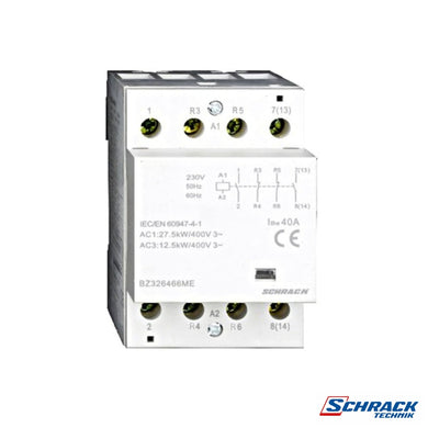 Din-rail Contactor 40A, 2 NO + 2 NC, 230VAC, 3MW, AmparoPower & Electrical SuppliesAmparo